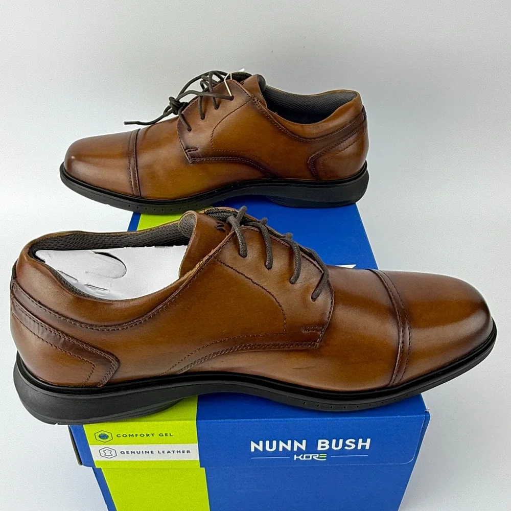Nunn Bush Kore Pro CT OX Cognac Leather Cap Toe Oxford Shoes Mens 10 M NIB